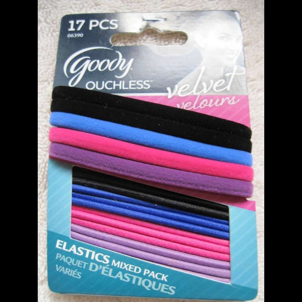 17 Goody Ouchless 5 Velvet Mixed Pack Elastic Hair Band Ponytailers Pink Purple
